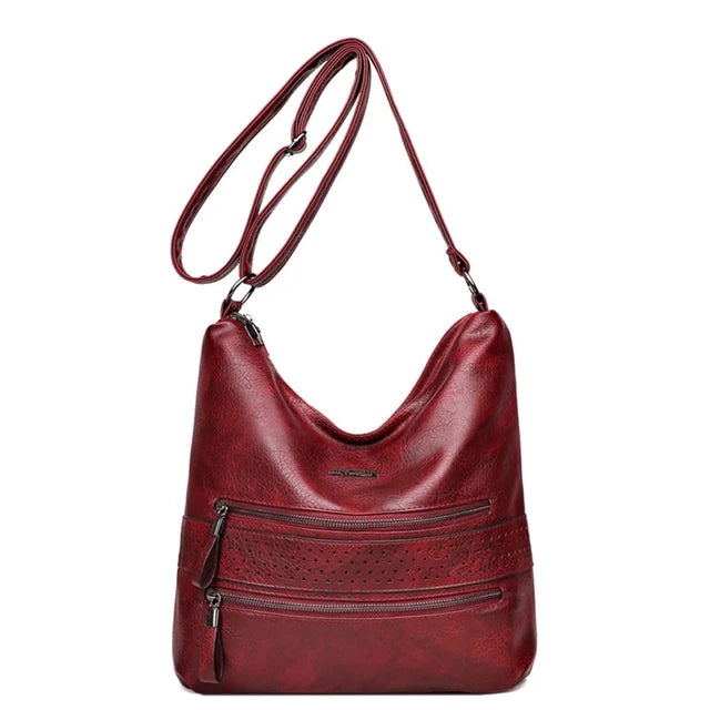 Aaliyah - Double Zipper Leather Shoulder Bag